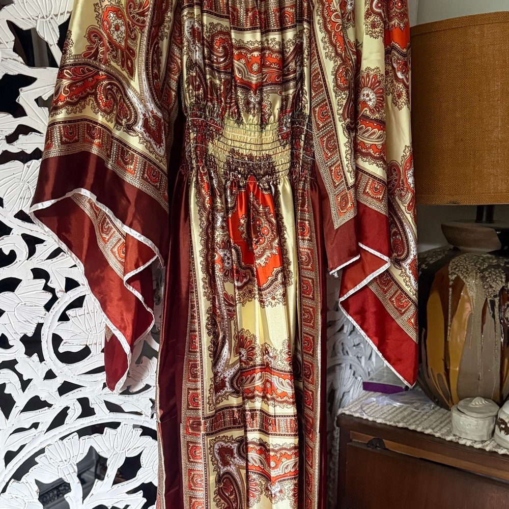 Boho Paisley Red and Cream Scarf Dress